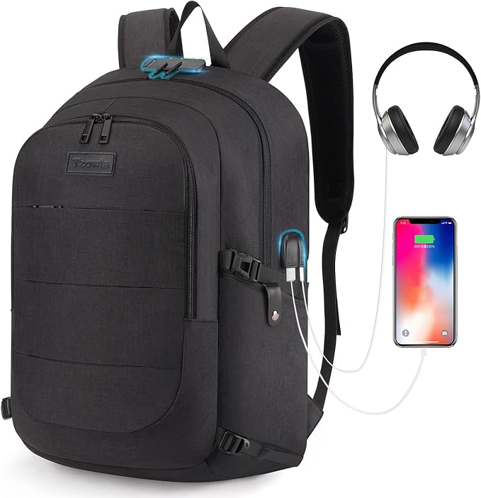 Tzowla Travel Laptop Backpack Water Resistant Anti-Theft Bag with Lock | 15.6 Inch Computer Business Backpacks with Giant Tumbler Holder Pocket for Women Men Work College Gift,Casual Daypac,Black - Image 4