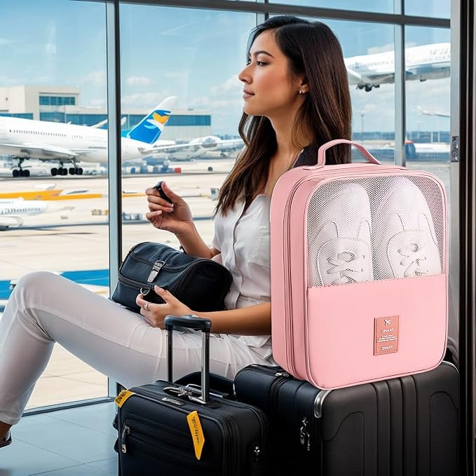 Shoe Bags for Travel Holds 3 Pair of Shoes, Shoe Storage Pouch with 2 Pack Portable Bags, Waterproof & Washable, Pink - Image 5