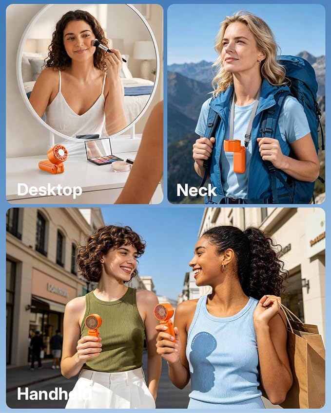 SWEETFULL Mini Portable Handheld Fan with Ice Cooling, 4000mAh Pocket Turbo Fan Rechargeable, 3 Speed, Lightweight Foldable Personal Hand Fan for Travel, Beach Vacation, Women Girls (Orange) - Image 6
