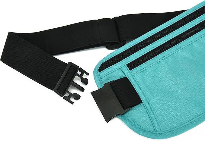 RFID Blocking Money Belt for Men Women, Slim Fanny Pack for Travel，Running,Conceal Waist Wallet for Passport Holder,Phone,Cash(Black Mint Green) - Image 2