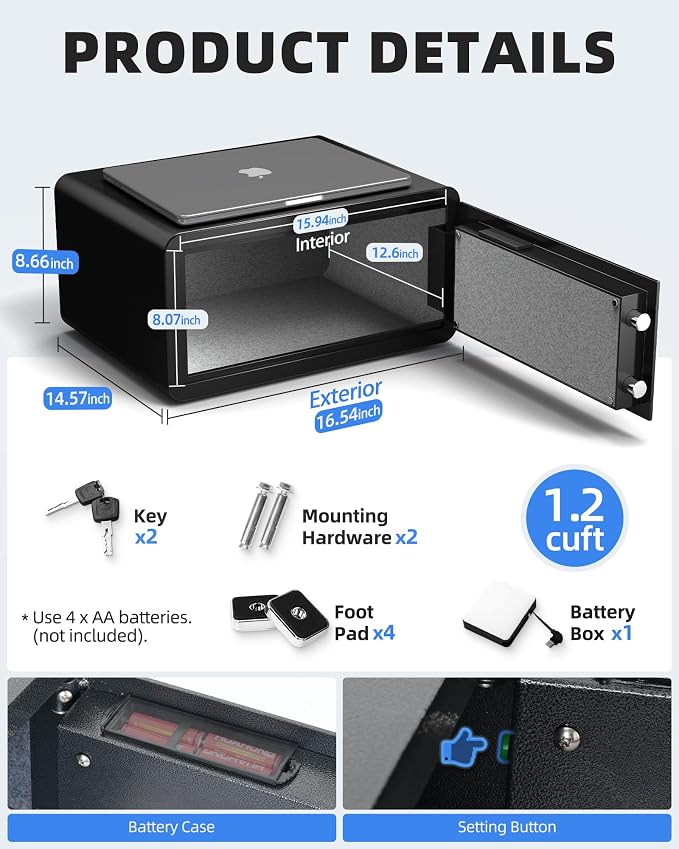 DAYI Hotel Safe, 1.4 Cubic Feet Laptop Closet Safe Box with Digital Keypad for Home Office Documents & Money, Dual Alarm System - D-22 - Image 6