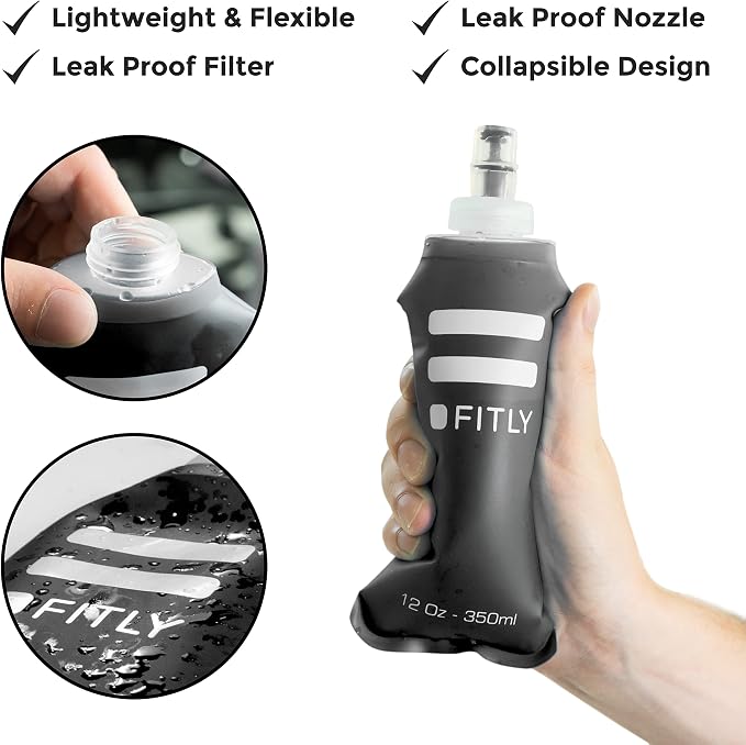 FITLY Soft Flask - Shrink As You Drink Soft Water Bottle for Hydration Pack - Folding Water Bottle Ideal for Running, Hiking, Cycling, Climbing & Rigorous Activity - Image 5