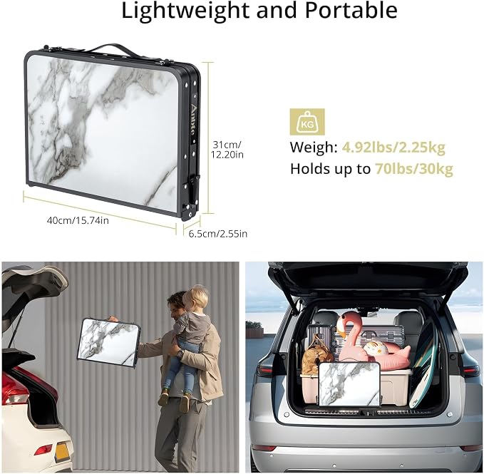 Anbte Folding Camping Table with Storage Net, 3 Adjustable Height Max 28" | Aluminum Small Folding Table Portable, Lightweight Camping Table for Outdoor Indoor Travel Picnic Beach, 24"x 16", White - Image 6