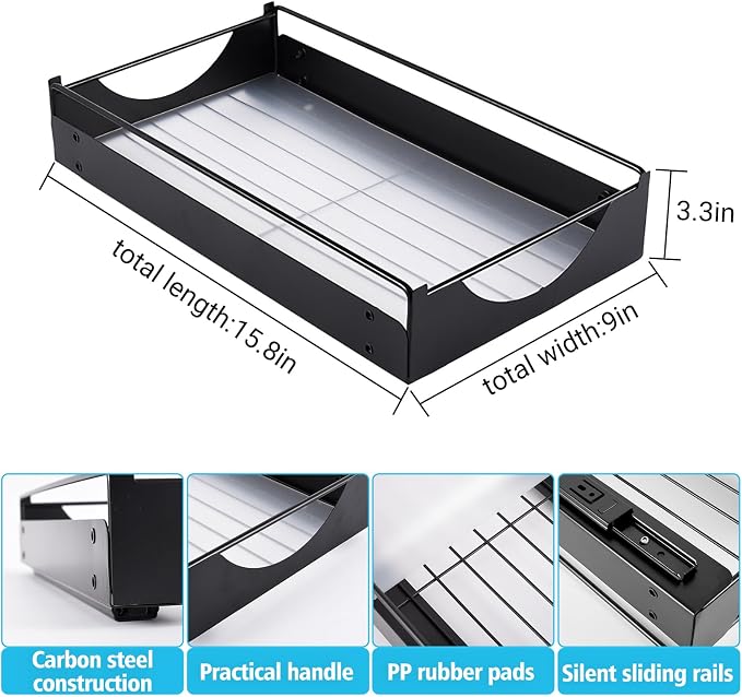 Under Sink Pull Out Organizer, Single-Tier Metal Drawer Slide Out Storage Shelf, No-Drill Nano Adhesive Installation, Fits 16"+ Deep Cabinets for Kitchen Bathroom Pantry Storage - Image 2