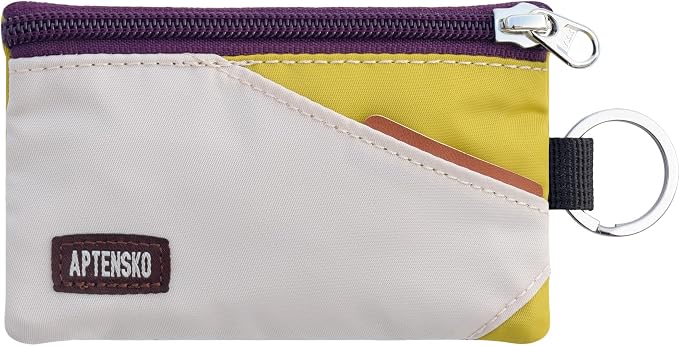 RFID Blocking Travel Wallet with Adjustable Lanyard, Small Nylon Zipper Pouch and Badge Holder for ID, Credit Cards, Cash, Keys, Commuters (Almond+DarkYellow) by APTENSKO