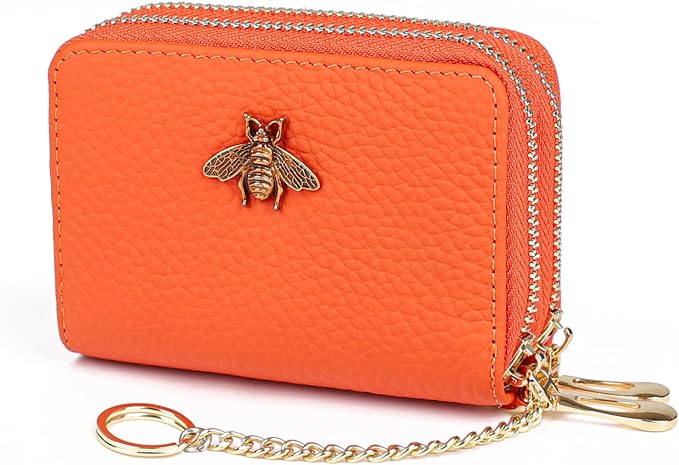 imeetu RFID Credit Card Holder, Small Card Wallet Women, Leather Card Case | Genuine Leather Women's Card & id Cases, Change Coin Purse with Zipper Keychain id Window, 20 Colors & 3 Styles, Daily, Gifts by imeetu