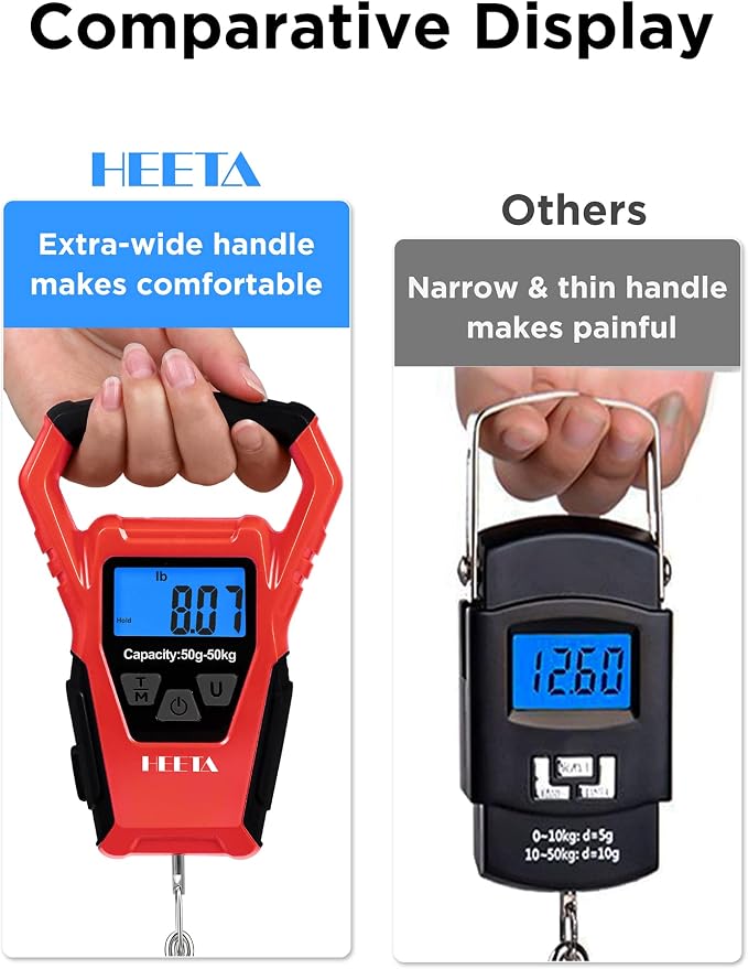 HEETA Waterproof Fish Scale Digital Hanging Fishing Luggage Weight Scale | Up 110lb/50kg Portable Scale with Backlit LCD Display, for Home & Outdoor, Measuring Tape and 2 AAA Batteries Included - Image 6
