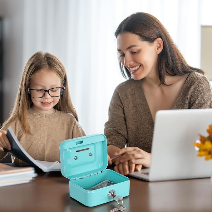 Cash Box with Lock Small Cute Coin Lock Box with Money Slot Mini Portable Winners Bank Safe Box 4.5"x3.4"x2.4" Green - Image 8