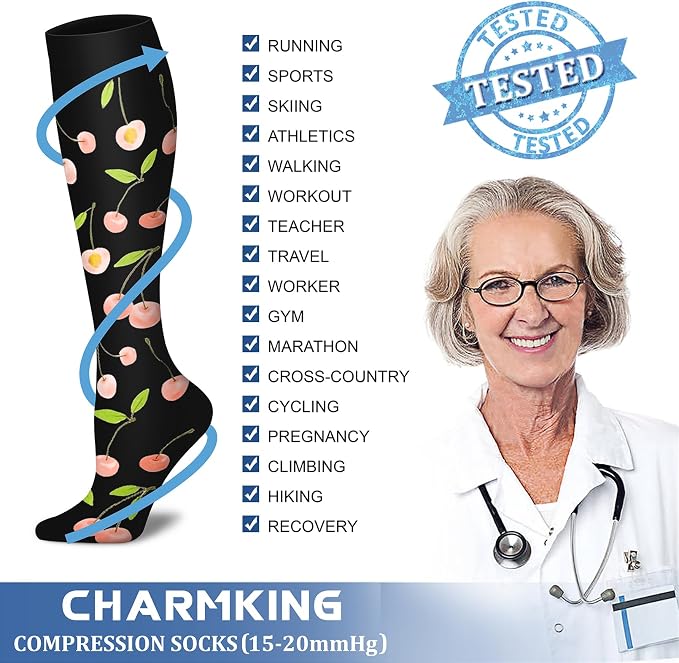 CHARMKING Compression Socks for Women & Men Circulation (8 Pairs) 15-20 mmHg Best Calf Socks Support for Athletic Cycling - Image 5