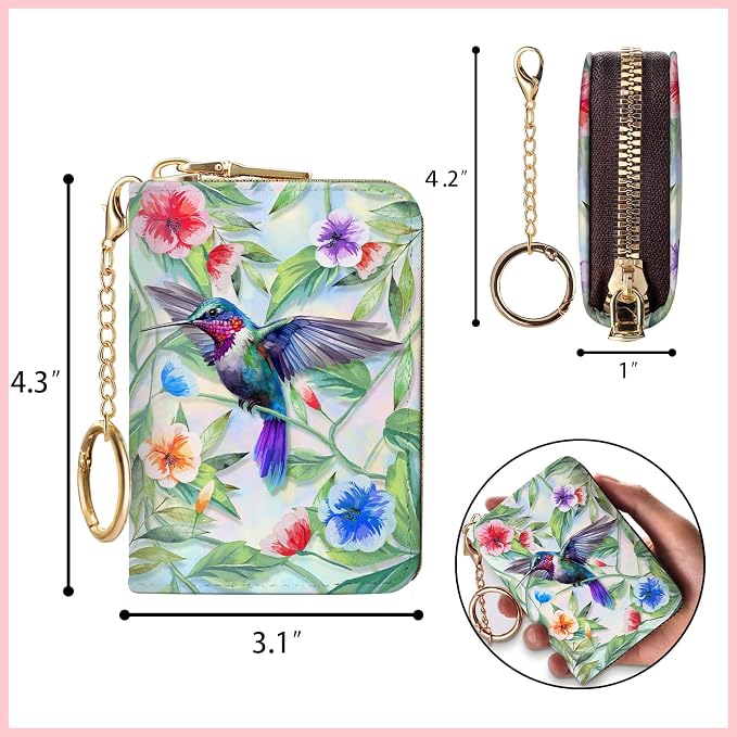 Blusabaca RFID Credit Card Holder Small Women Travel Wallet, Bird | Removable Keychain, Case with Zipper, Vegan PU Leather, Cash Coin Pocket, Business Accordion Purse, Ladies Female Gift - Image 6