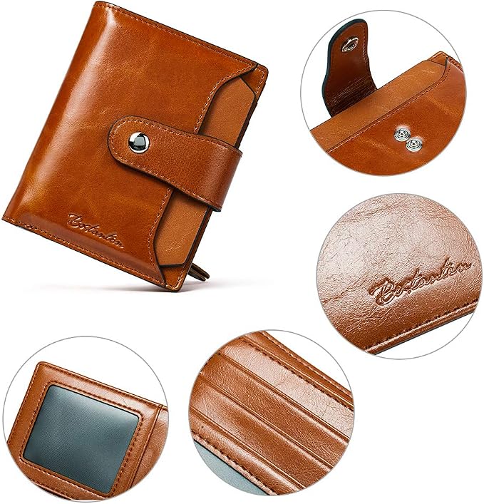 BOSTANTEN Leather Womens Wallet Small RFID Blocking Credit Card Holder | Removable ID Window, Zipper Coin Pocket, Bifold, Minimalist, Fits Small Purses, Daily Use, Ladies Gifts, Brown - Image 6