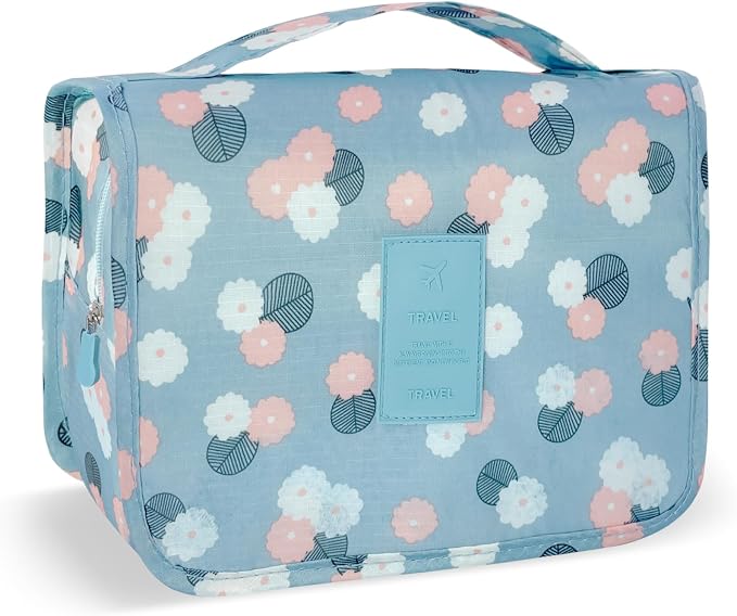 Portable Hanging Toiletry Bag for Travel,Small Multifunctional Makeup Cosmetic Bag for Women,Waterproof Travel Toiletries Organizer,Shower Bathroom Pouch with Hook for Gym,Camping - Blue Flower by Unknown