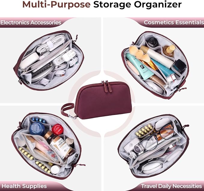 FYY Travel Cable Organizer - 8 Compartments, Lightweight, Water Repellent | With Wrist Strap, Portable Tech Pouch for Cord Charger, Travel and Business Trips Use, Soft Shell Nylon, Wine Red (Large) - Image 8