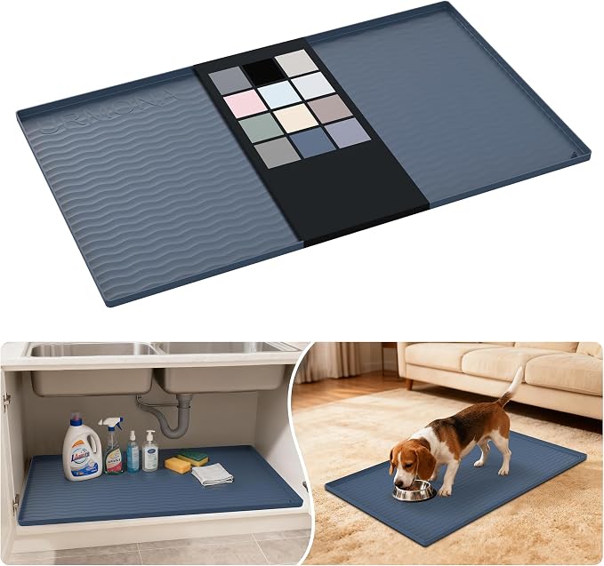 URMONA Waterproof Silicone Under Sink Mat 37'' x 22'' Shelf Liner for Kitchen and Bathroom, Cabinet and Counter Protector, Storage and Organizers, Litter Mat, Pet Cat Puppy Essentials(Dark Grey) by URMONA