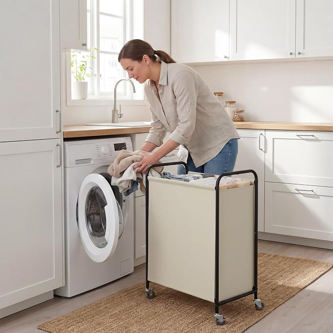 GRANNY SAYS 2 Section Laundry Sorter, 130L Large Hamper Basket with Wheels | Divided Beige Hamper Cart, Rolling Organizer for Bedroom, Bathroom - Image 8