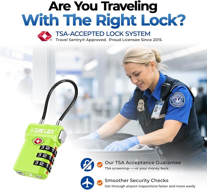 SURE LOCK TSA Approved Luggage Locks with Open Alert Indicator, 3 Digit Combination Cable Travel Lock for Suitcase, Backpack, Gym Locker, Toolbox, Carry On & Travel Bag - Image 2