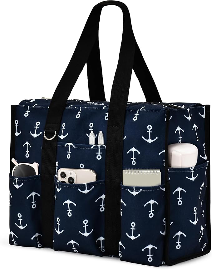 Becokan Large Tote Bag for Women Waterproof with 12 Pockets Top Zipper Closure Utility Teacher Nurse Bags for Work School by BecokanBeachBagSpecialist