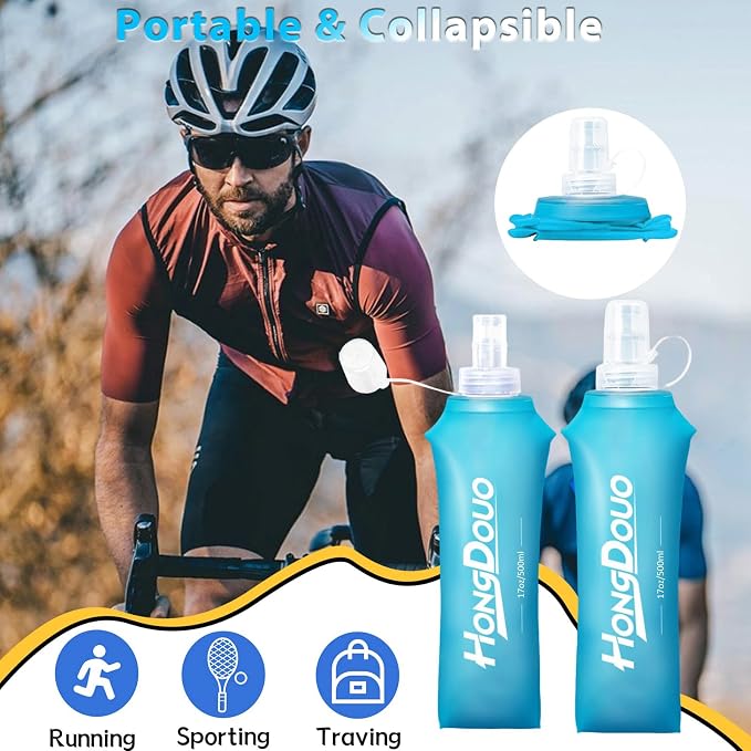 2 Packs Soft Flask, 17oz/500ml TPU Collapsible Soft Water Bottle for Hydration Pack, Running Vest, BPA-Free Folding Water Bottles for Hiking Cycling Climbing Running Outdoor Sports - Image 3