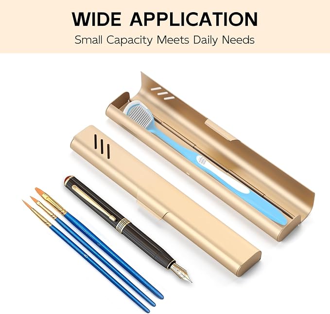 Travel Toothbrush Case, 2Pack Portable Toothbrush Holders, Durable Aluminum Toothbrush Storage Box, Small Breathable Manual Toothbrush Container for Traveling, Camping, Business Trip - Gold - Image 6