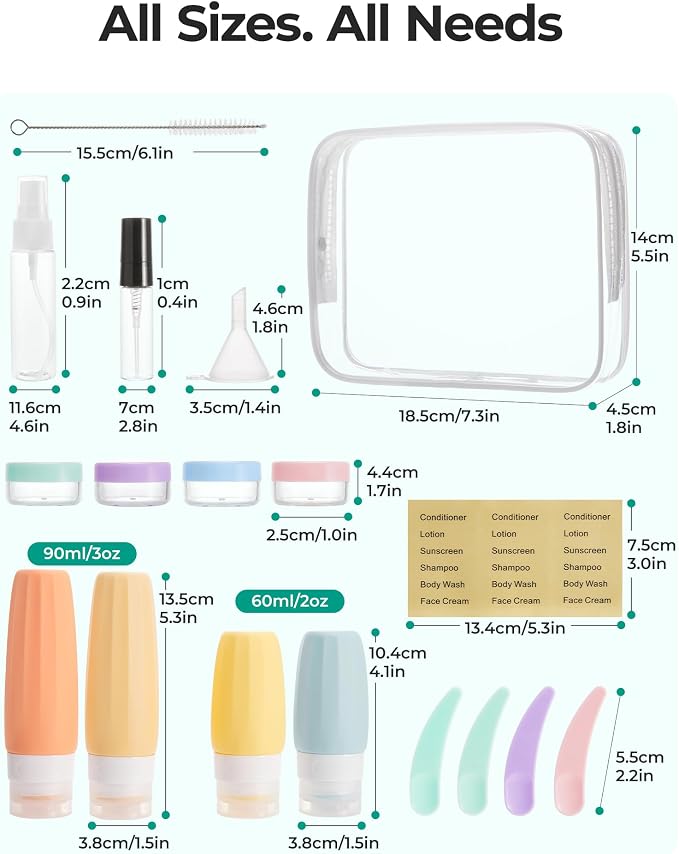 BAGSMART 18 Pack TSA Approved Travel Bottles for Toiletries, Leak Proof Silicone Travel Size Containers Bottles for Shampoo, Soft Pastel - Image 6