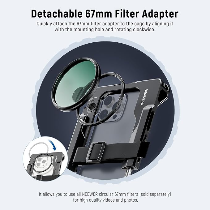 NEEWER Universal Smartphone Video Rig with Handles 67mm Filter Adapter | Anti Drop Cold Shoe Compatible with DJI Mic iPhone Samsung Galaxy Android, Phone Cage Stabilizer for Video Recording, PA017 - Image 4