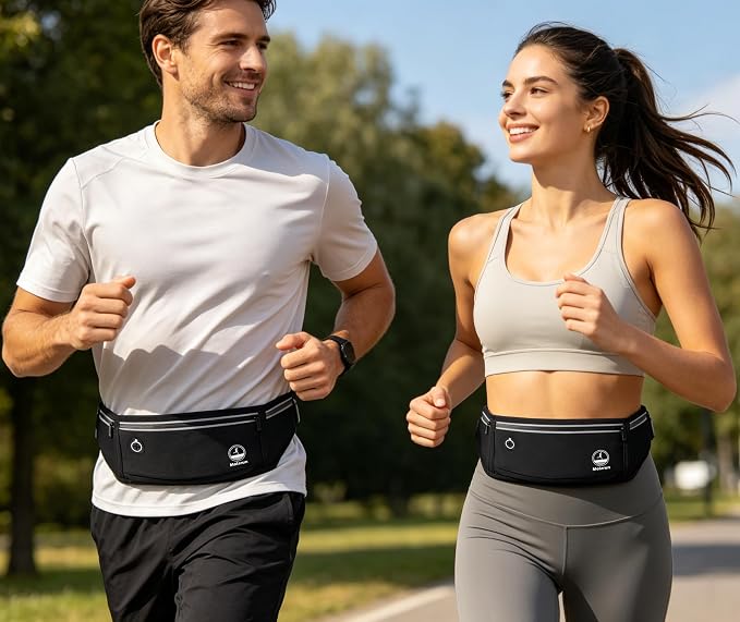 Slim Running Belt Fanny Pack, Phone Holder Waist Pack Money Belt - Black - Image 7
