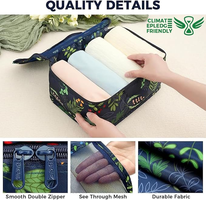BAGAIL 9 Set Packing Cubes with Packing List Luggage Packing Organizers for Travel Accessories (Navy leaf) - Image 7