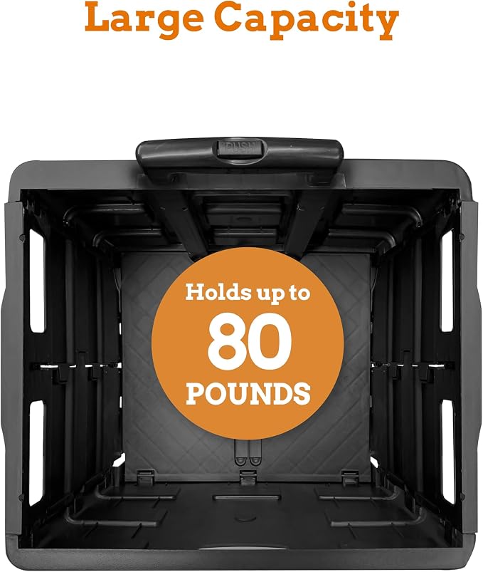 Inspired Living Collapsible Ultra-Slim Pack-N-Roll, 2 Wheel Utility Cart , With Telescopic Handle - Super Strong up to 80 Lbs Load Capacity, Black - Image 3