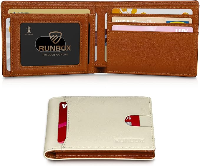 RUNBOX Wallet for Men, Slim Leather Bifold, RFID Blocking Card Holder | Minimalist Front Pocket Design, Credit Card Organizer, Holds 11 Cards, Large Capacity, Thin Profile, Birthday Gifts for Men by RUNBOX
