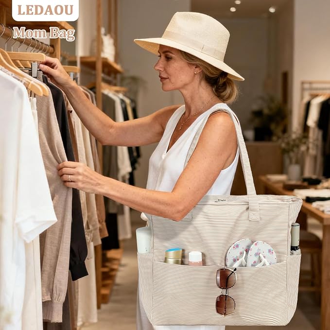 LEDAOU Beach Bag Waterproof Sandproof Women Beach Tote Pool Bag with Zipper for Swim Gym Grocery Travel with Wet Pocket | Sandproof - Image 5