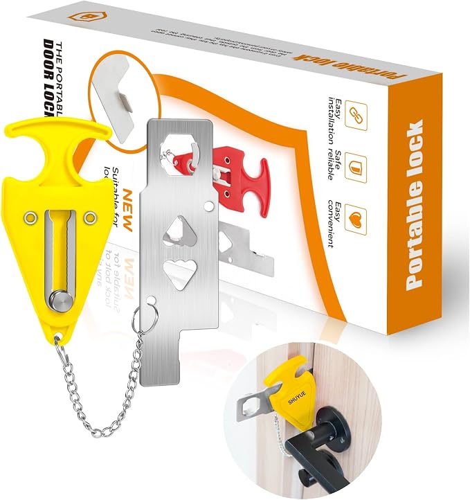 Portable Door Lock Home Security Door Locker Travel Unauthorized Entry School Apartment Hotel (Yellow) - Image 9