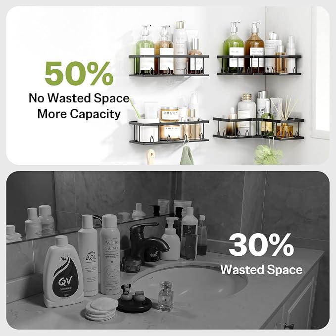 Shower Shelf Corner, 7-Pack Adhesive Shower Caddy, Metal Shower Caddy with Soap Holder, Black Shower Shelves No Drilling Bathroom Caddy for Shower, Home Decor Rv Accessories, Apartment - Image 5