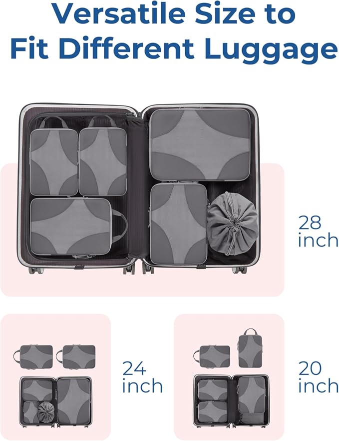 Bagsmart Compression Packing Cubes, Travel Bag Cruise Ship Essentials | Lightweight, Compressible Suitcase Organizer Set fit Standard Carry-On & Checked Luggage, 6 Set, 14 Set Washable Packing Bags - Image 3