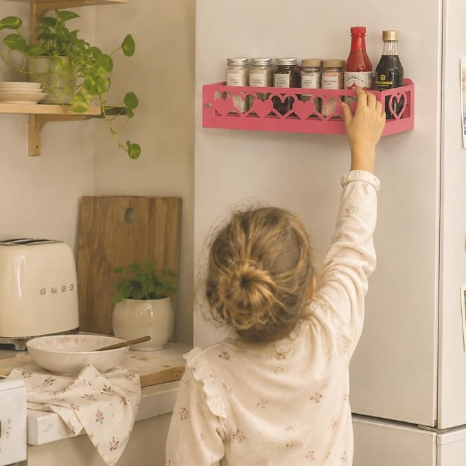 OYEFLY Pink Heart Magnetic Spice Rack for Refrigerator, Metal Magnetic Shelf Basket, Cute Fridge Organizer and Storage, Pink Kitchen Accessories for Spice Storage, Cabinet or Laundry Room (1) - Image 8