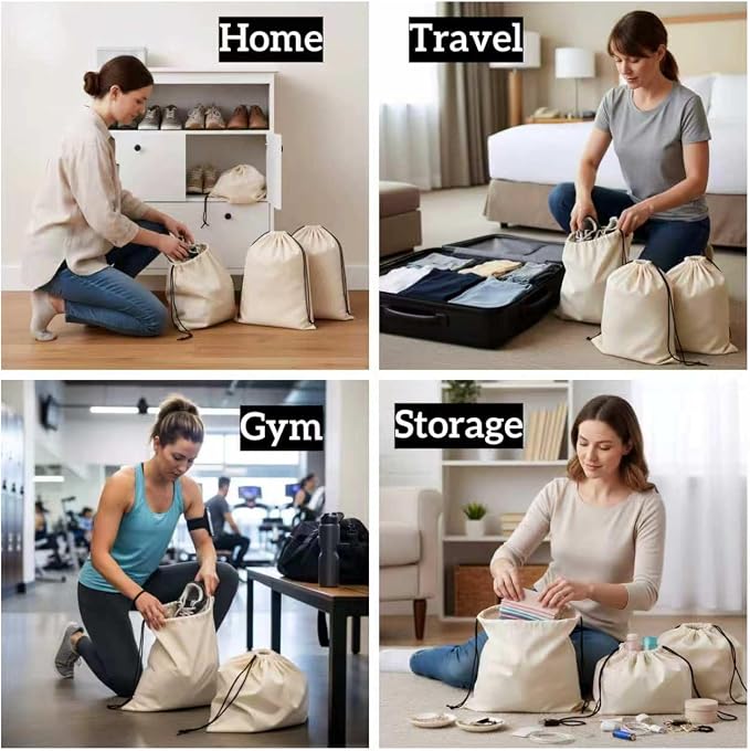 4 Pcs Shoe Bags for Traveling, 13.8" x 12.6" Dust Bags for Shoes with Drawstring for Women and Men, Travel and Home Storage(Beige) - Image 7