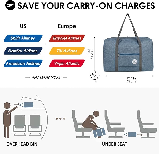 WANDF Personal Item Travel Bag, Carry On Duffle Bag Women | 18x14x8 inches, Airline Underseat Aprroved, Weekend Overnight Trips, Lightweight Packable - Image 2