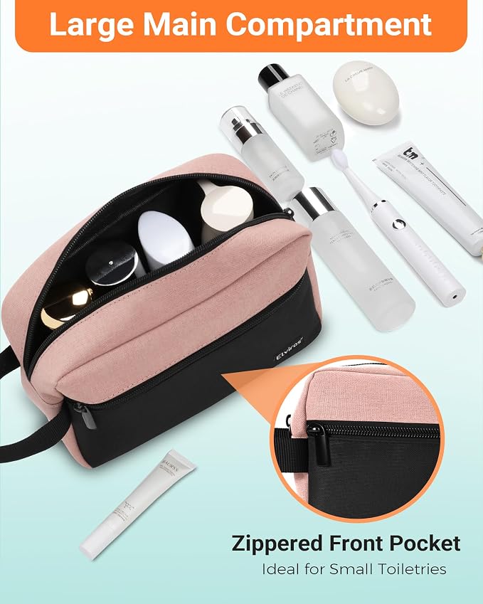 Elviros Travel Toiletry Makeup Bag for Women Hanging Toiletries Dopp Kit Small Bathroom Hygiene Tool and Medicine bag for Traveling Essential Shaving Pouch,Gifts for Women(Pink&Black) - Image 3