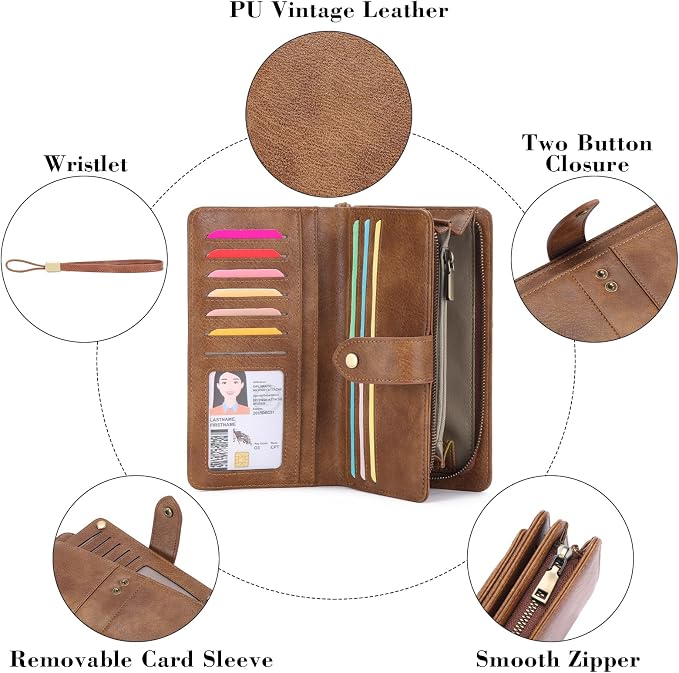 Wallets for Women Trifold Wristlet Wallets Large Capacity RFID Blocking Ladies Purse Credit Card Holder - Image 3