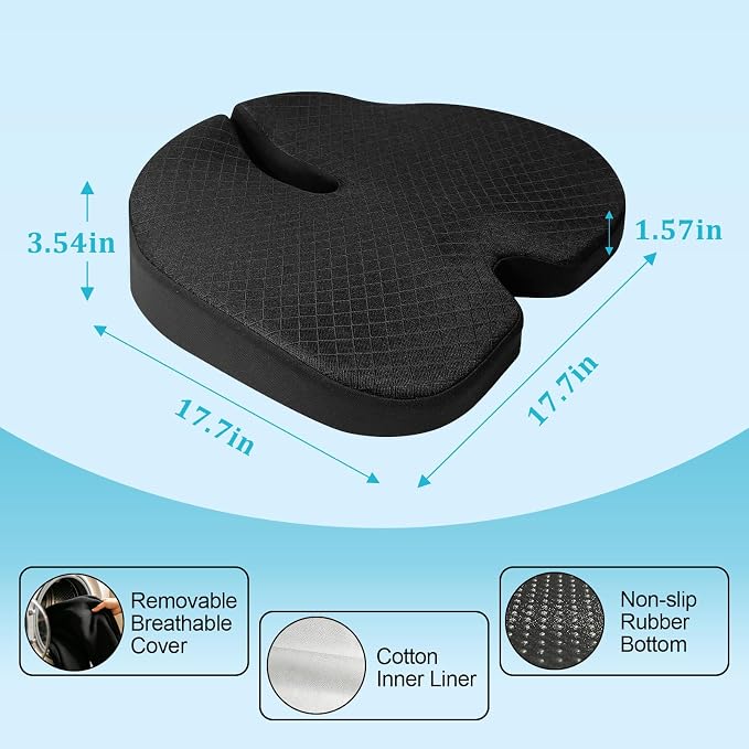 Car Seat Cushion - Premium Gel & Memory Foam Office Chair Cushions for Back,Sciatica,Coccyx,Tailbone Pain Relief, Driver Pillow for Auto, Gaming,Desk, Wheelchair,Truck (Black) - Image 6