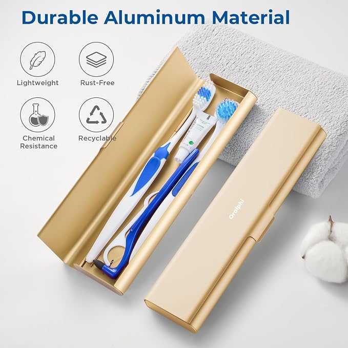Wider Aluminum Toothbrush Travel Case, Portable Travel Toothbrush Holder, Durable Manual Toothbrush Box Container for Traveling, Bathroom, Camping, Business Trip, Gold - Image 2