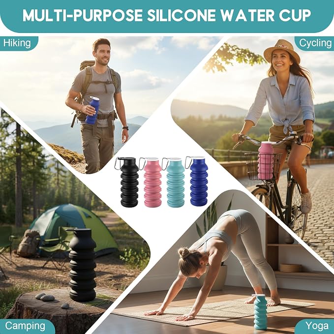 LemonRoad 4 Pcs 20 oz Portable Collapsible Water Bottles Reusable Silicone Foldable Water Bottle Lightweight Leakproof Expandable for Gym Traveling Camping Hiking Sports (Multicolor) - Image 6