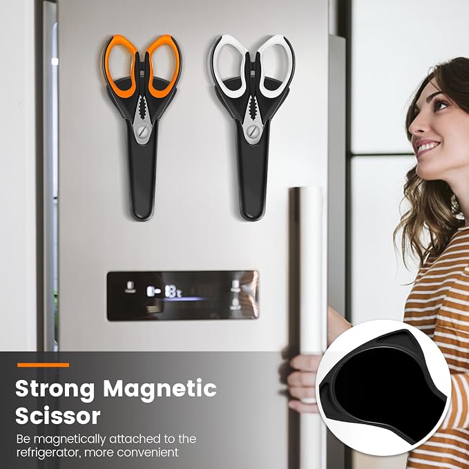 2 Pack Sharp Kitchen Scissors Set with Magnetic Holder | Stainless Steel Blade, Ergonomic Non-Slip Handle, Heavy Duty, Food/Meat Scissors for Home, Kitchen and Picnic, All Purpose - Image 4