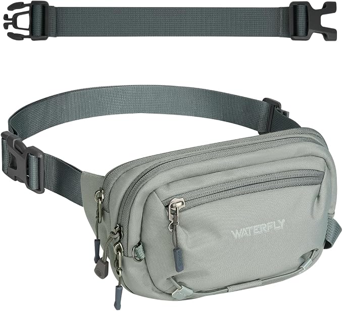 WATERFLY Small RFID Fanny Pack: 1.5L Waist Bag 12" Extender Belt for Hiking | Anti-Theft, Slim Lightweight Water-Resistant Fabric, Reflective Strip, Breathable Padding, Running Travel Walking, Women Men by Waterfly