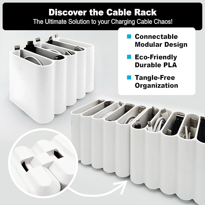 Cable Management Organizer Cord Management, Multiple Slots for Home, Office, Desk, Workshop, Durable Plastic Connectable Cable Organizer, Tangle-Free, Expandable Storage, White - Image 2