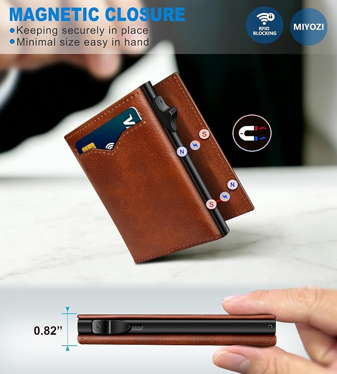 Wallet for Men,with Cash Pocket 2 ID Window 9-13 Cards,Metal Case Smart Slim Pop Up Credit Card Holder Flip with Magnetic Closure RFID Blocking Trifold wallet with Gift Box - Image 3