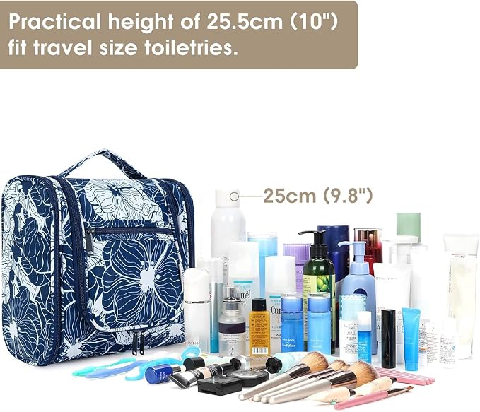 Narwey Hanging Toiletry Bag for Women Travel Makeup Bag Organizer Toiletries Bag for Cosmetics Essentials Accessories (Large, Blue Lotus) - Image 5