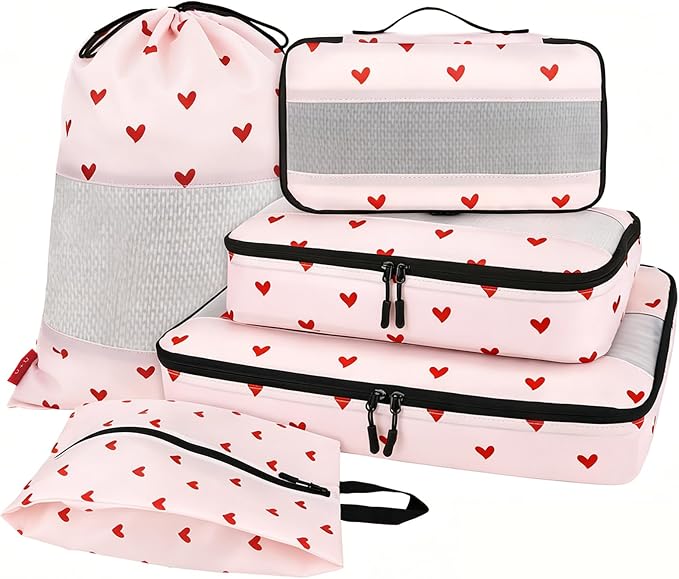 U+U 5 Set Packing Cubes, Travel Organizers with Shoe Bag (Sweetheart Pink) | Ultralight Design & Easy Travel Organization by UU