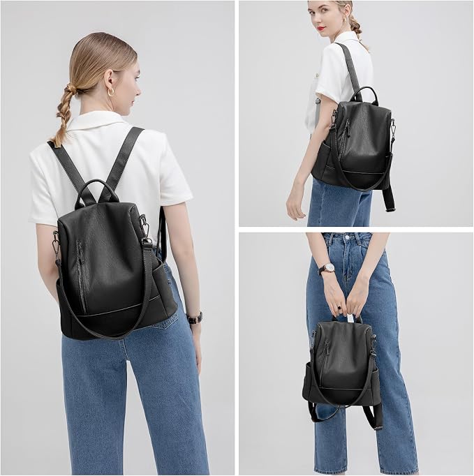 Fashion Backpack Purse For Women Anti-theft Rucksack Pu Leather Lightweight Water-resistant Shoulder Bag, Black - Image 7