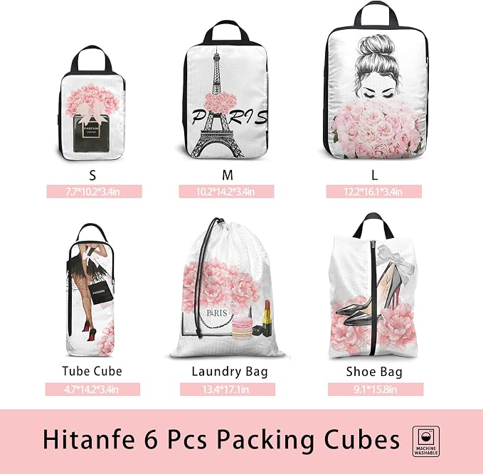 6 Pcs Compression Packing Cubes for Travel, Waterproof Luggage Organizer Washable Storage Bags Set - Packaging Cubes for Backpack Travel and Carry-Ons - Image 3