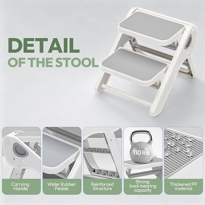 Foldable Toddler Step Stool for Bathroom Sink, Toilet, Bedroom, Kitchen – Non-Slip, Space-Saving, BPA-Free, Supports 110 lbs, Kids Step Stool (Grey) - Image 8